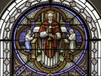 San Pio X nella vetrata della chiesa di San Giuseppe a Greenwich Village di New York (USA)